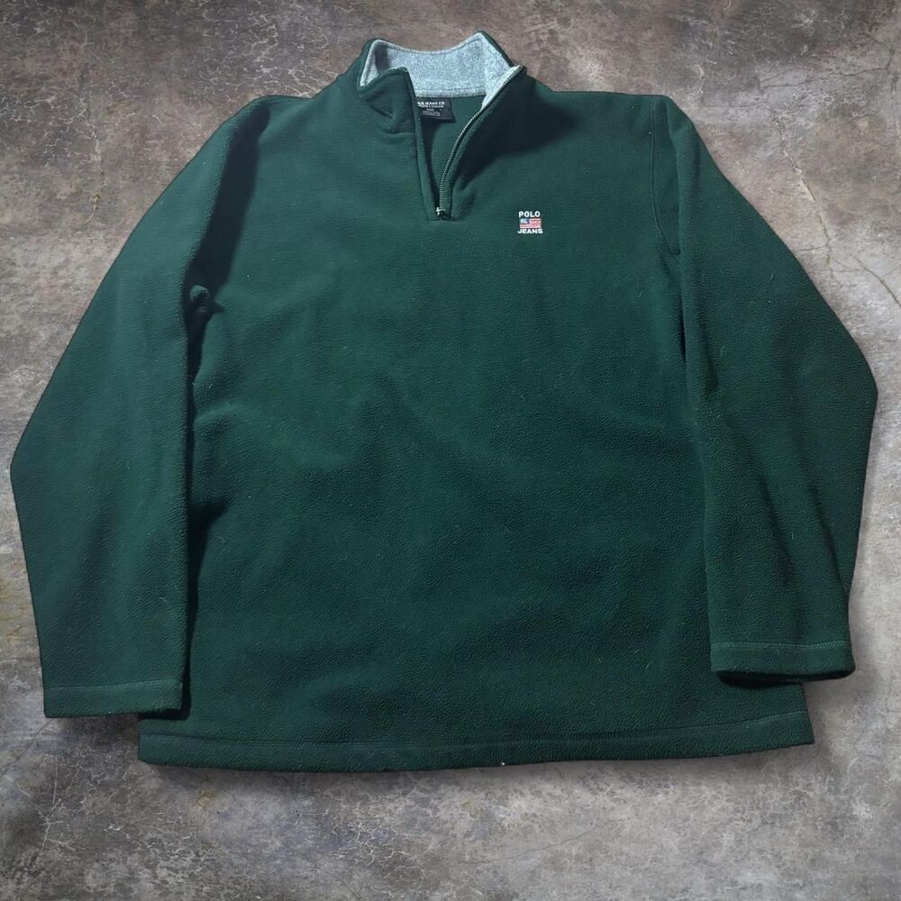 Polo Jeans Co Ralph Lauren Quarter Zip Men Fleece Dark Green Pullover Sweater XX
